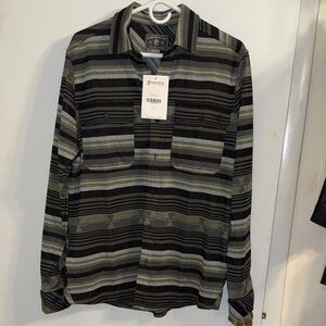 NWT Born Primitive Green and Black Striped flannel